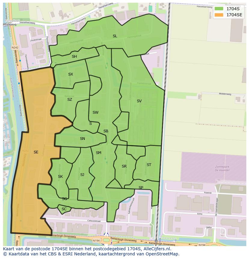 Afbeelding van het postcodegebied 1704 SE op de kaart.