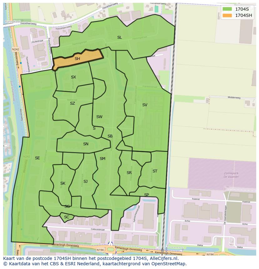 Afbeelding van het postcodegebied 1704 SH op de kaart.