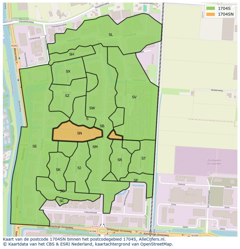 Afbeelding van het postcodegebied 1704 SN op de kaart.