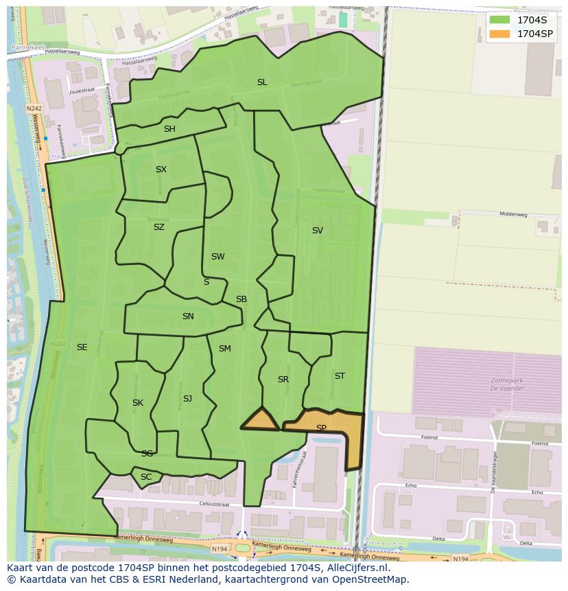 Afbeelding van het postcodegebied 1704 SP op de kaart.