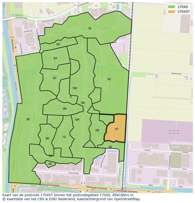 Afbeelding van het postcodegebied 1704 ST op de kaart.