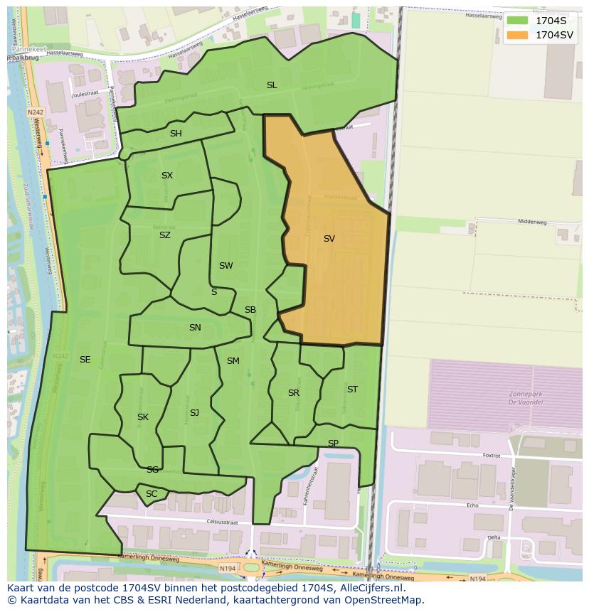 Afbeelding van het postcodegebied 1704 SV op de kaart.