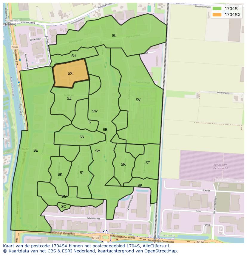 Afbeelding van het postcodegebied 1704 SX op de kaart.