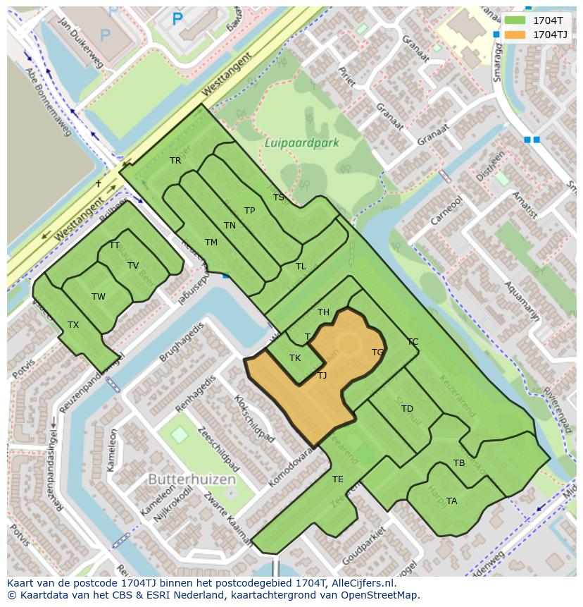 Afbeelding van het postcodegebied 1704 TJ op de kaart.