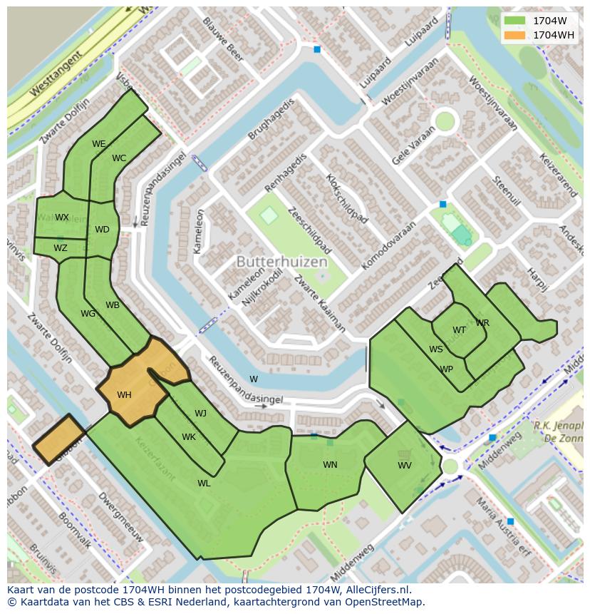 Afbeelding van het postcodegebied 1704 WH op de kaart.