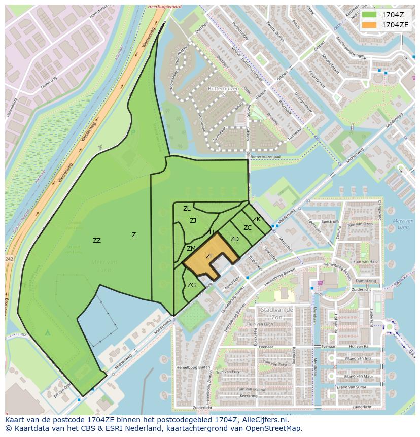 Afbeelding van het postcodegebied 1704 ZE op de kaart.