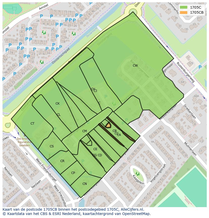 Afbeelding van het postcodegebied 1705 CB op de kaart.