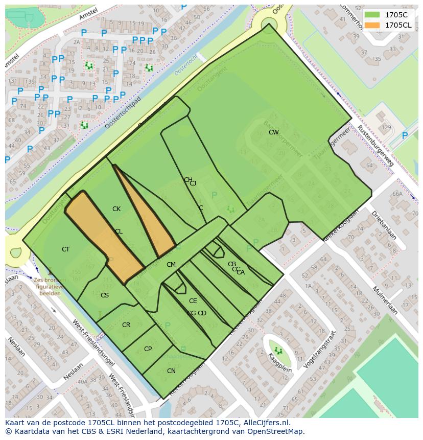 Afbeelding van het postcodegebied 1705 CL op de kaart.
