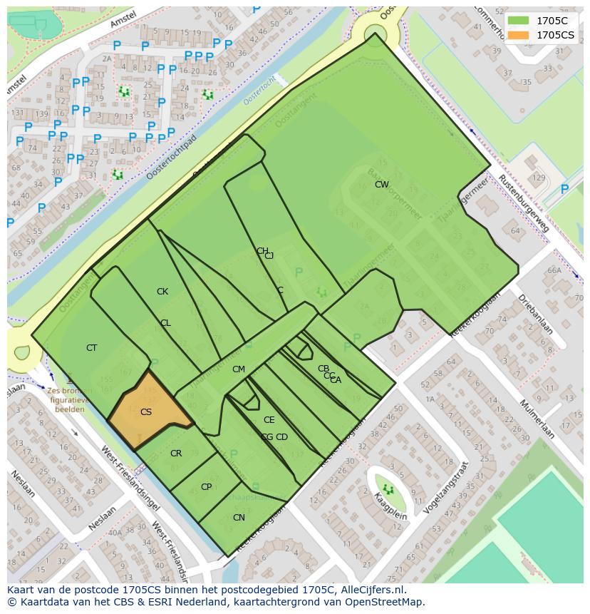 Afbeelding van het postcodegebied 1705 CS op de kaart.