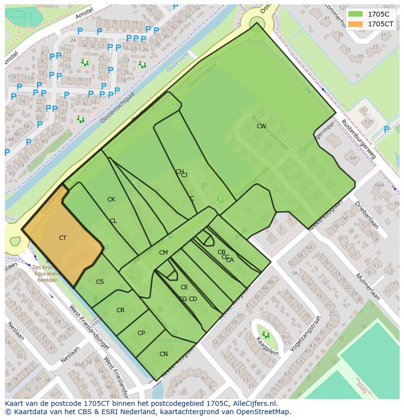 Afbeelding van het postcodegebied 1705 CT op de kaart.