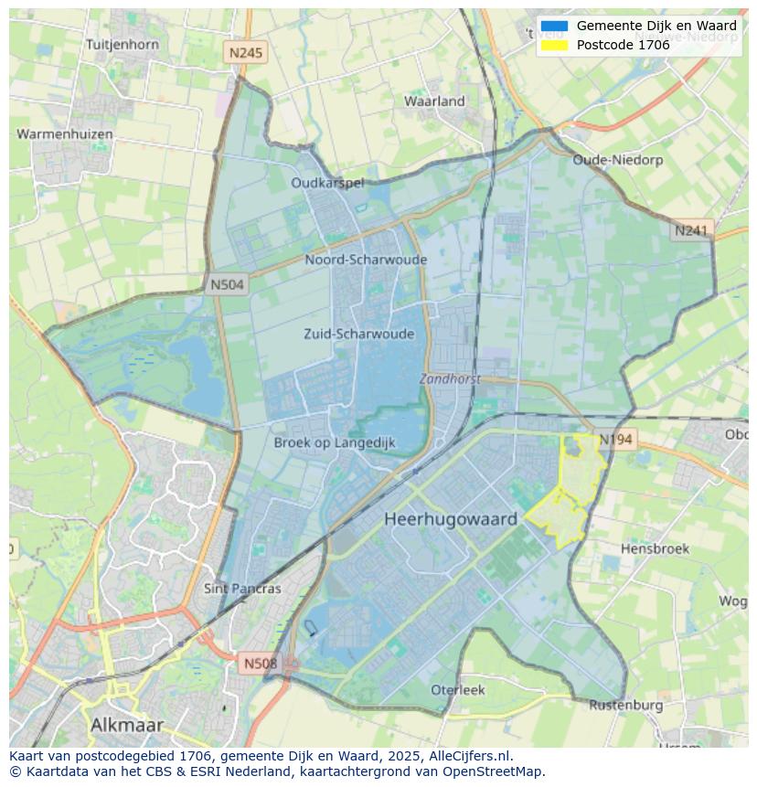 Afbeelding van het postcodegebied 1706 op de kaart.