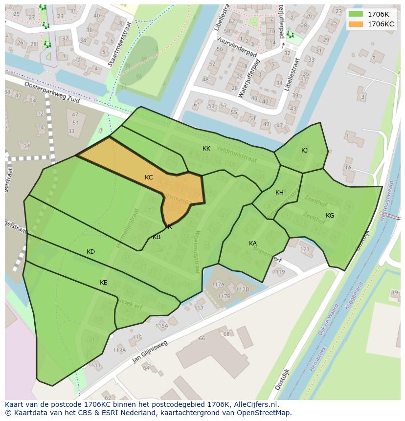 Afbeelding van het postcodegebied 1706 KC op de kaart.