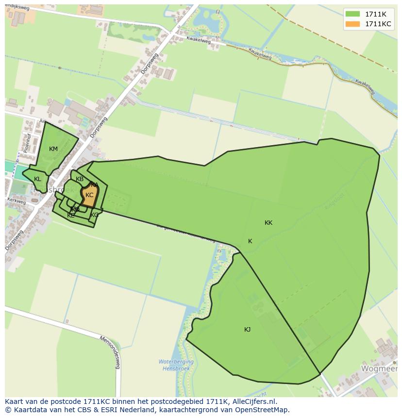 Afbeelding van het postcodegebied 1711 KC op de kaart.