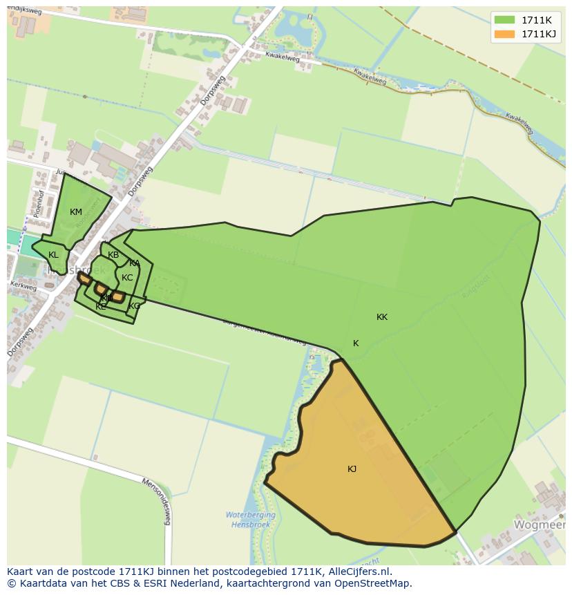 Afbeelding van het postcodegebied 1711 KJ op de kaart.