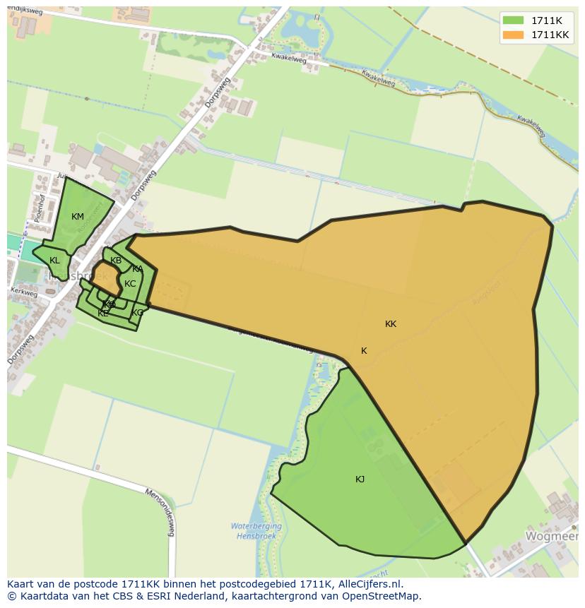 Afbeelding van het postcodegebied 1711 KK op de kaart.
