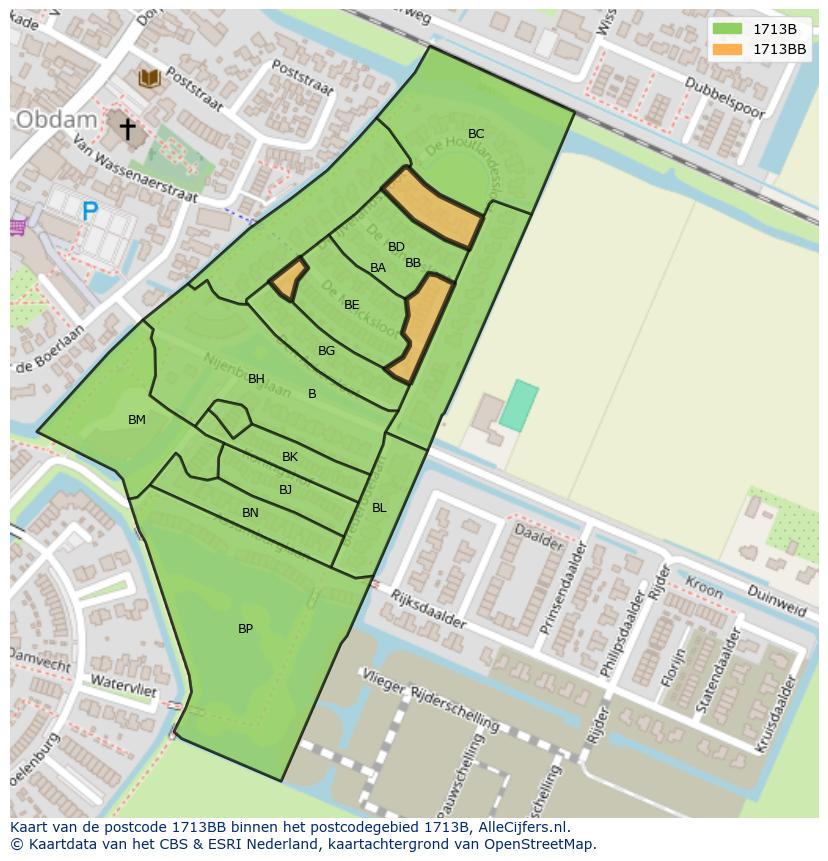 Afbeelding van het postcodegebied 1713 BB op de kaart.