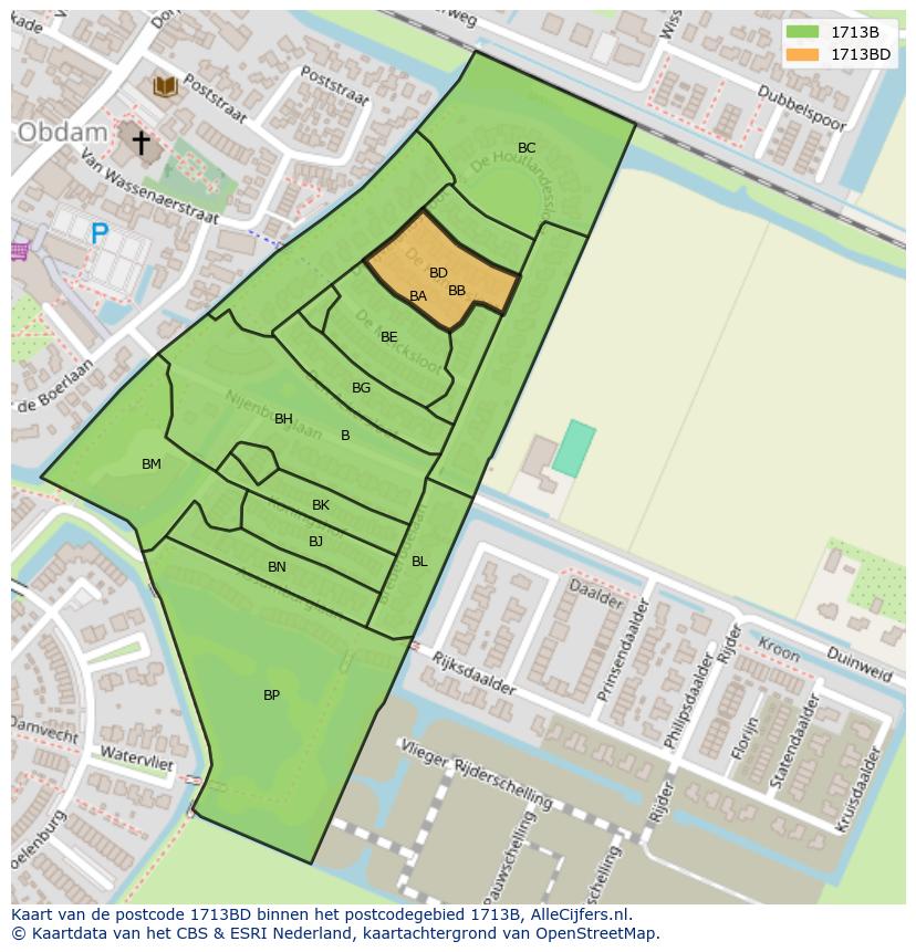 Afbeelding van het postcodegebied 1713 BD op de kaart.