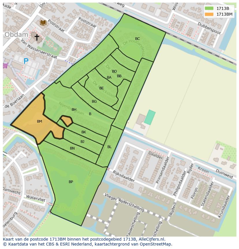 Afbeelding van het postcodegebied 1713 BM op de kaart.
