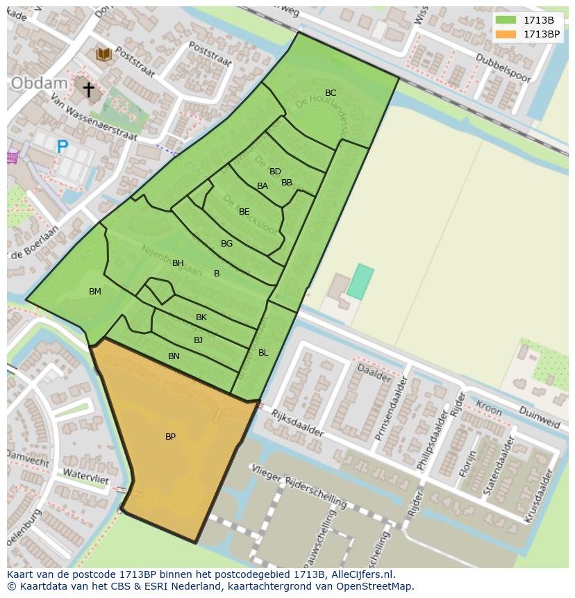 Afbeelding van het postcodegebied 1713 BP op de kaart.