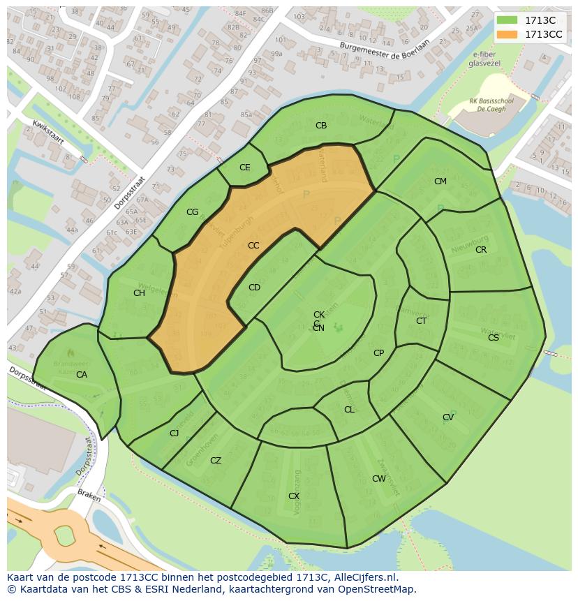 Afbeelding van het postcodegebied 1713 CC op de kaart.