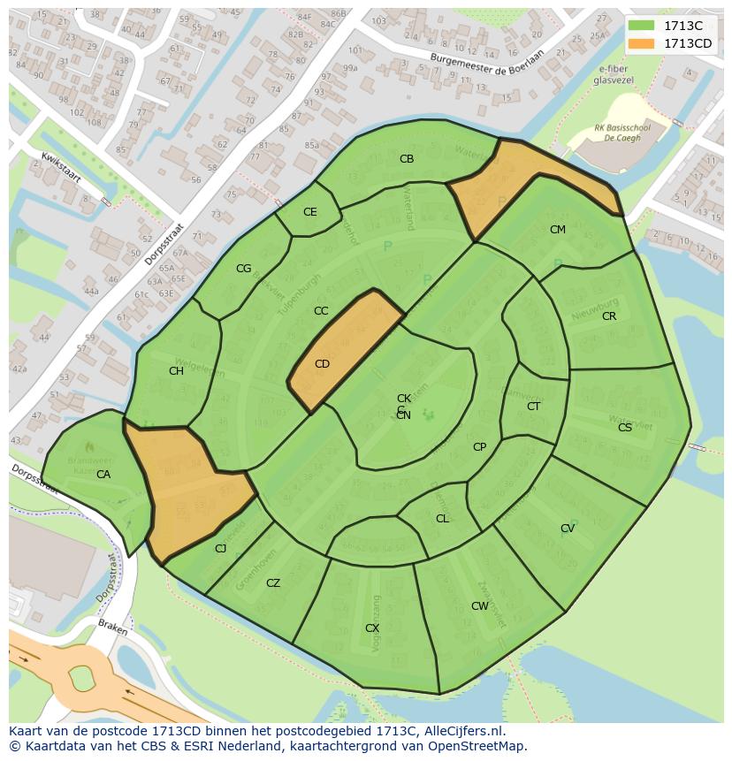 Afbeelding van het postcodegebied 1713 CD op de kaart.
