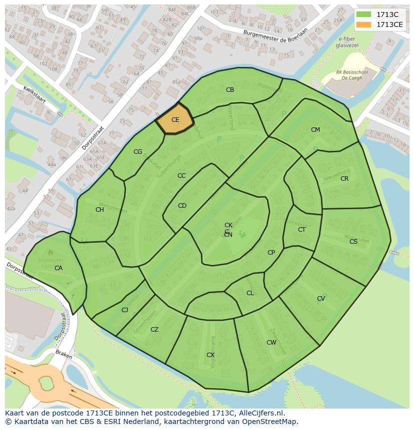 Afbeelding van het postcodegebied 1713 CE op de kaart.