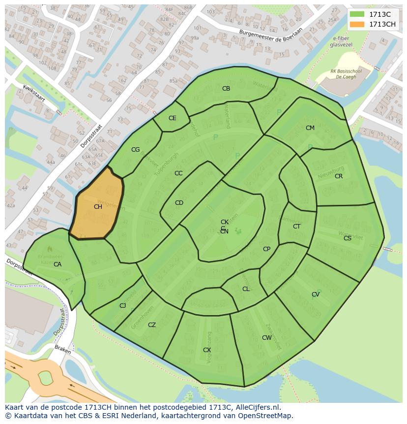 Afbeelding van het postcodegebied 1713 CH op de kaart.