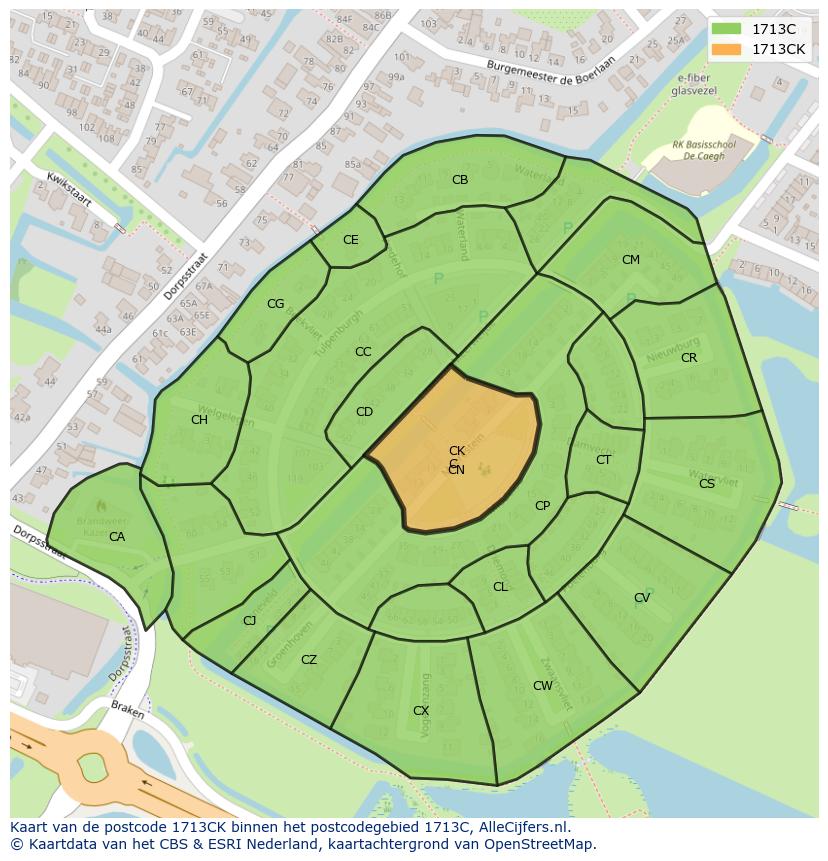 Afbeelding van het postcodegebied 1713 CK op de kaart.