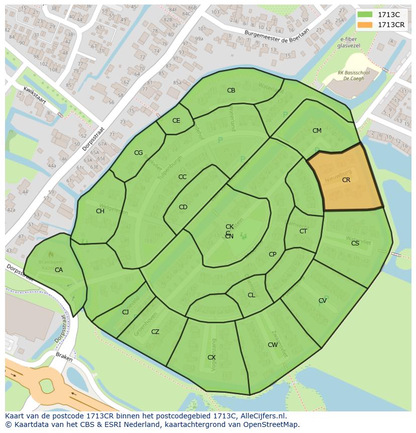 Afbeelding van het postcodegebied 1713 CR op de kaart.