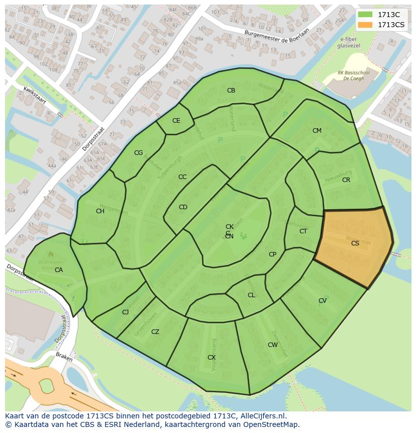 Afbeelding van het postcodegebied 1713 CS op de kaart.