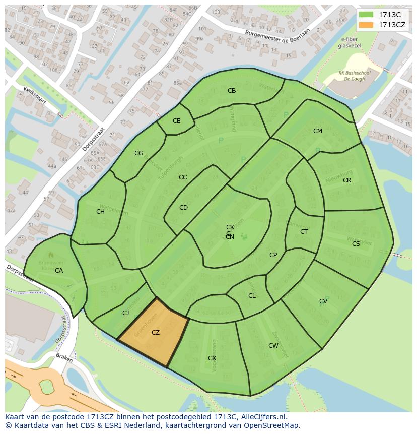 Afbeelding van het postcodegebied 1713 CZ op de kaart.