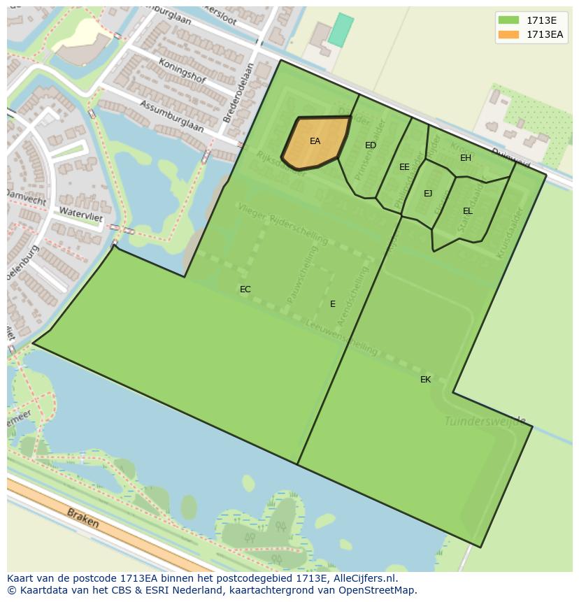 Afbeelding van het postcodegebied 1713 EA op de kaart.