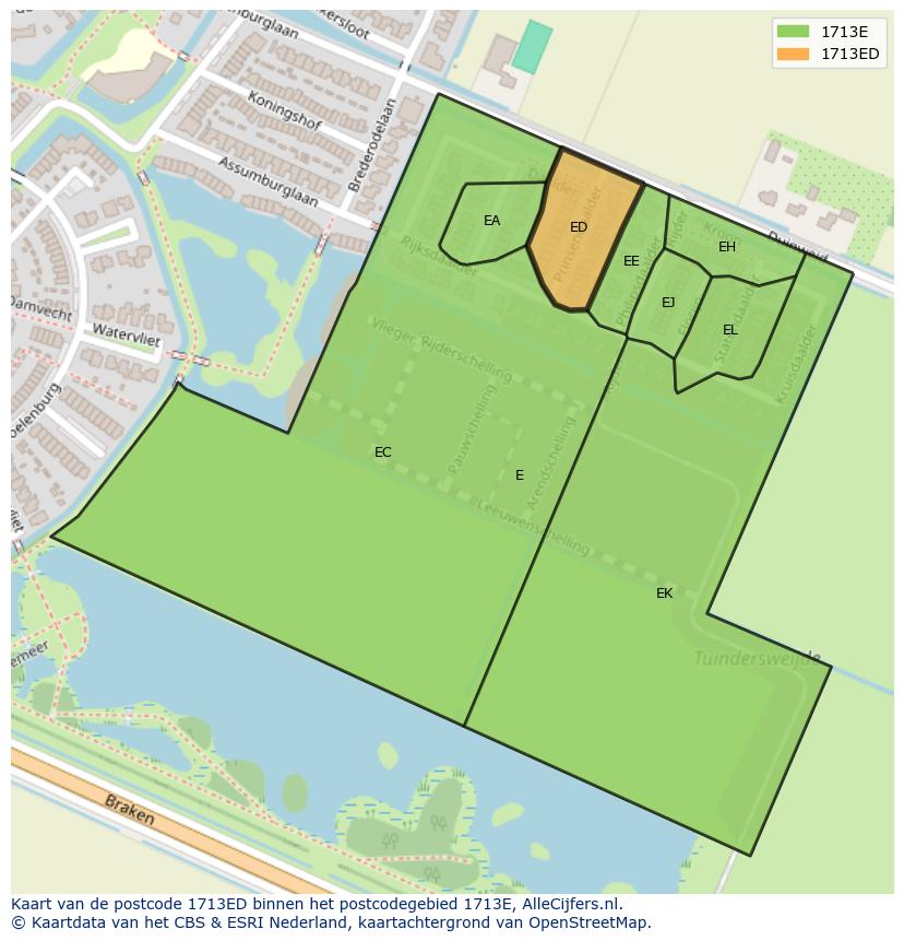 Afbeelding van het postcodegebied 1713 ED op de kaart.