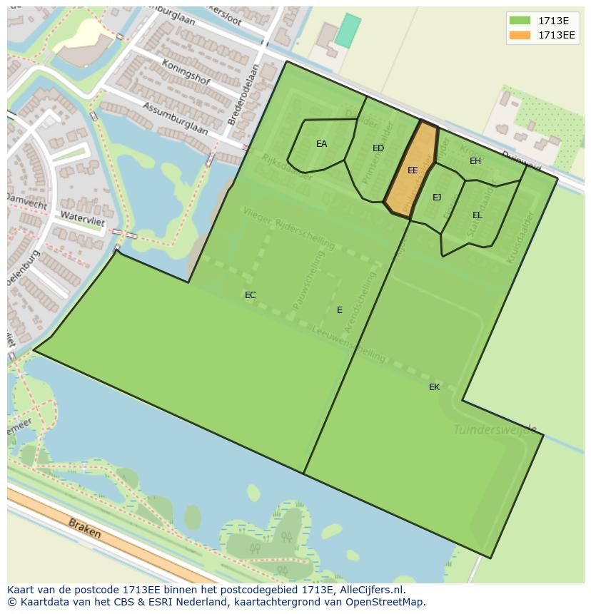 Afbeelding van het postcodegebied 1713 EE op de kaart.