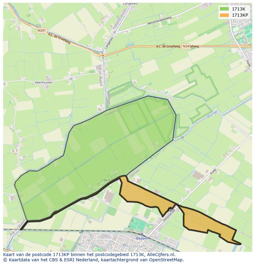Afbeelding van het postcodegebied 1713 KP op de kaart.