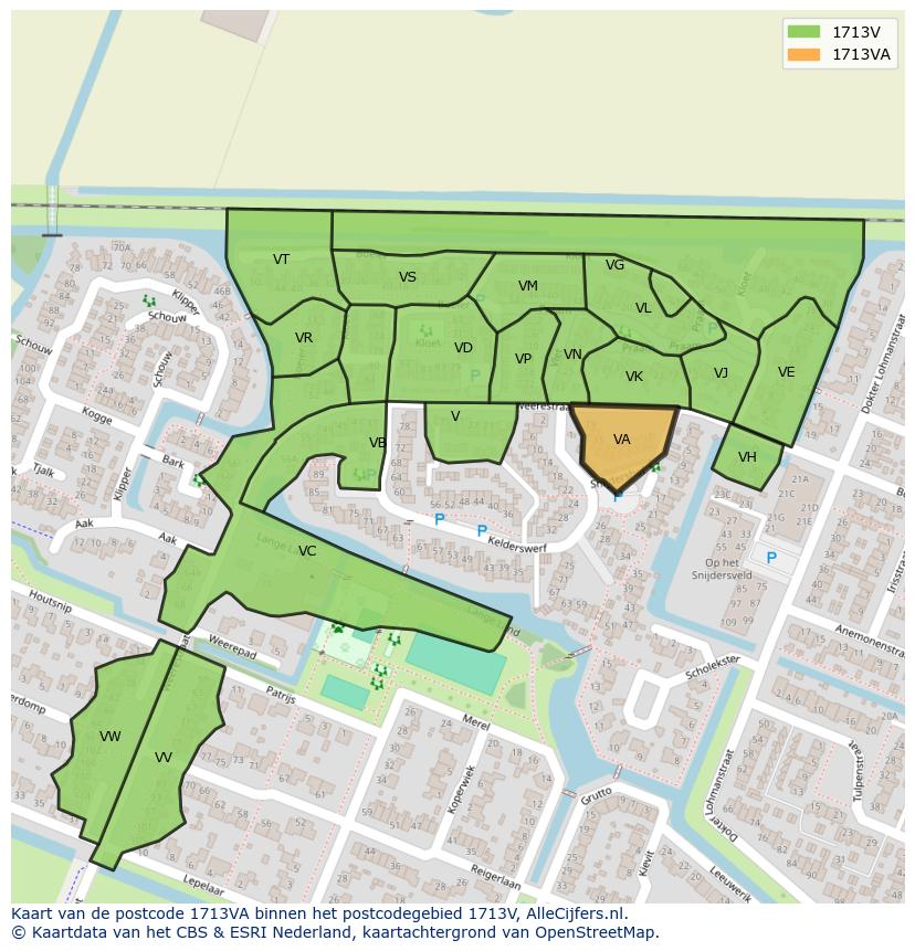 Afbeelding van het postcodegebied 1713 VA op de kaart.