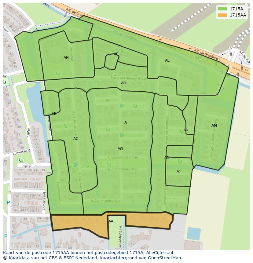 Afbeelding van het postcodegebied 1715 AA op de kaart.