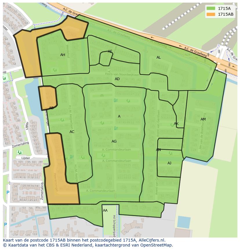 Afbeelding van het postcodegebied 1715 AB op de kaart.