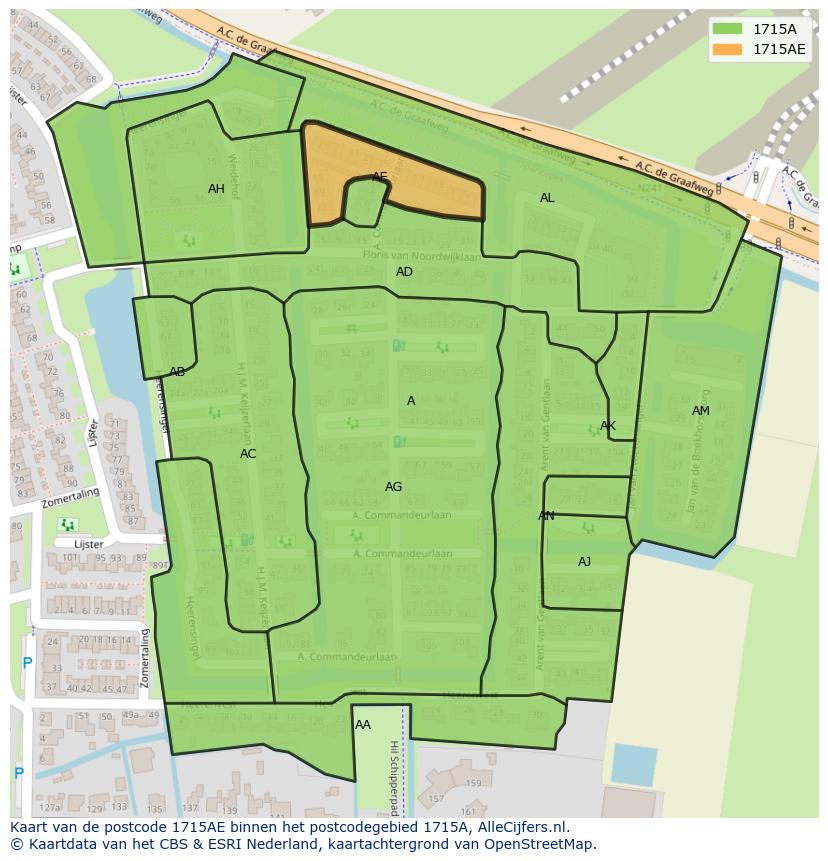 Afbeelding van het postcodegebied 1715 AE op de kaart.