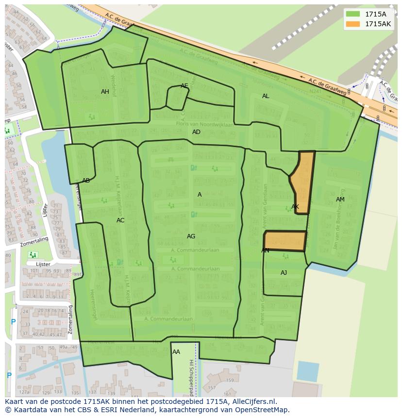 Afbeelding van het postcodegebied 1715 AK op de kaart.