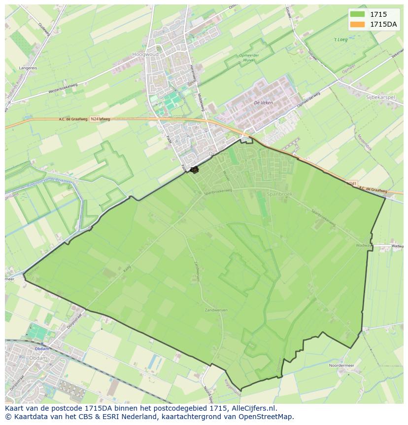 Afbeelding van het postcodegebied 1715 DA op de kaart.