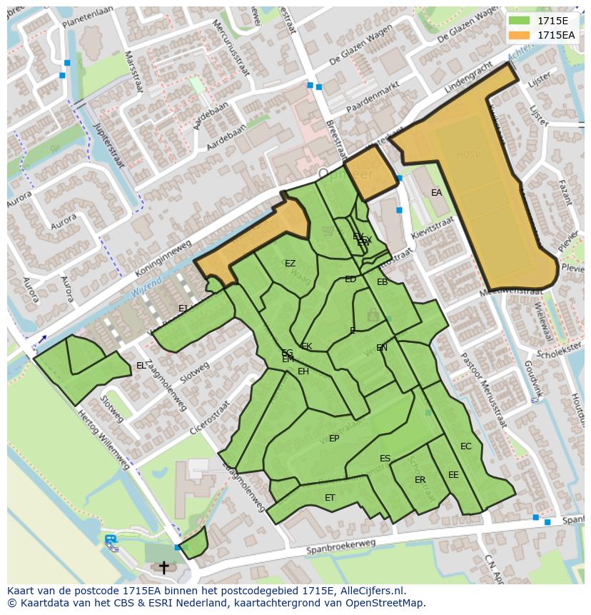 Afbeelding van het postcodegebied 1715 EA op de kaart.