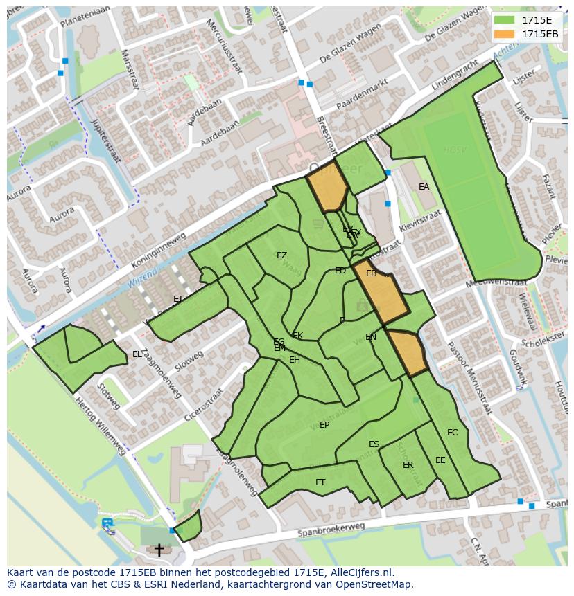Afbeelding van het postcodegebied 1715 EB op de kaart.