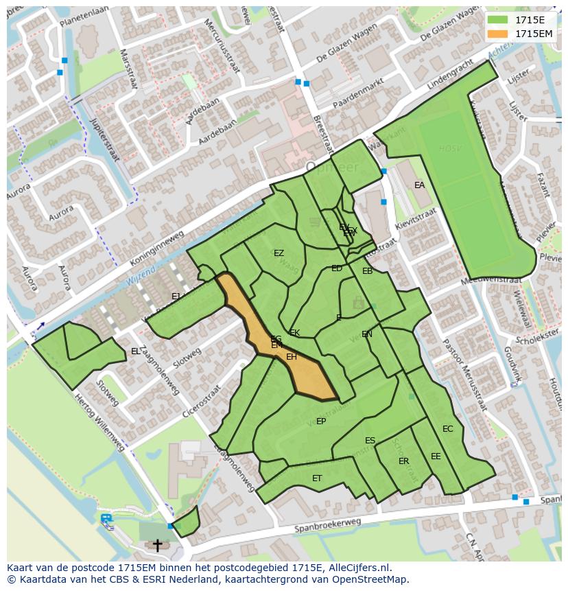 Afbeelding van het postcodegebied 1715 EM op de kaart.