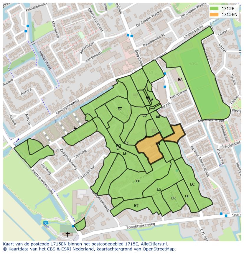 Afbeelding van het postcodegebied 1715 EN op de kaart.