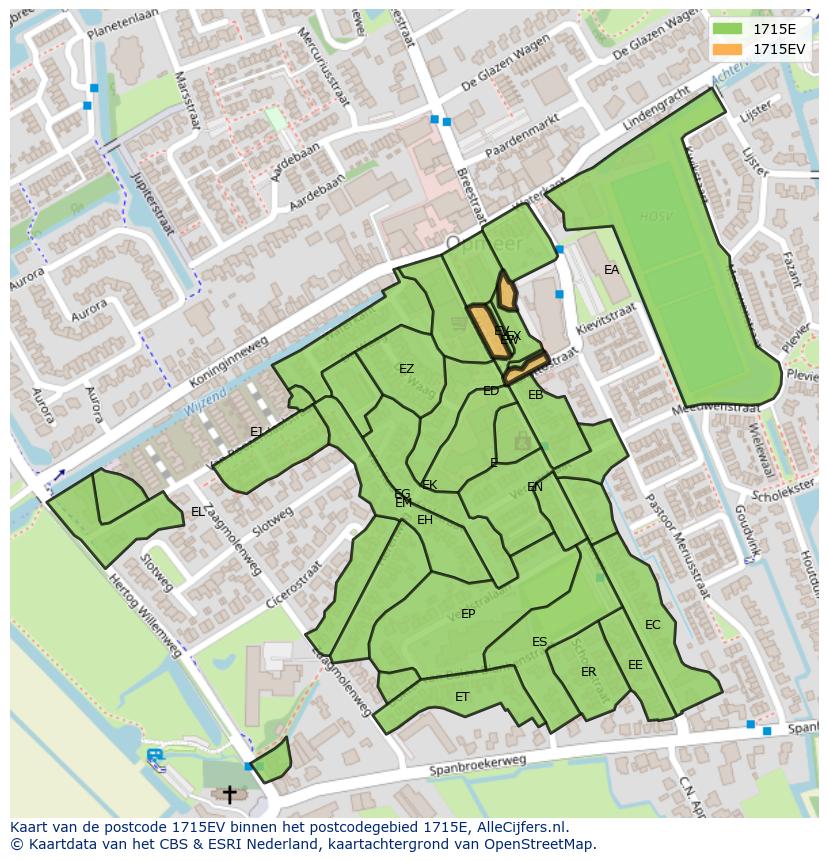 Afbeelding van het postcodegebied 1715 EV op de kaart.