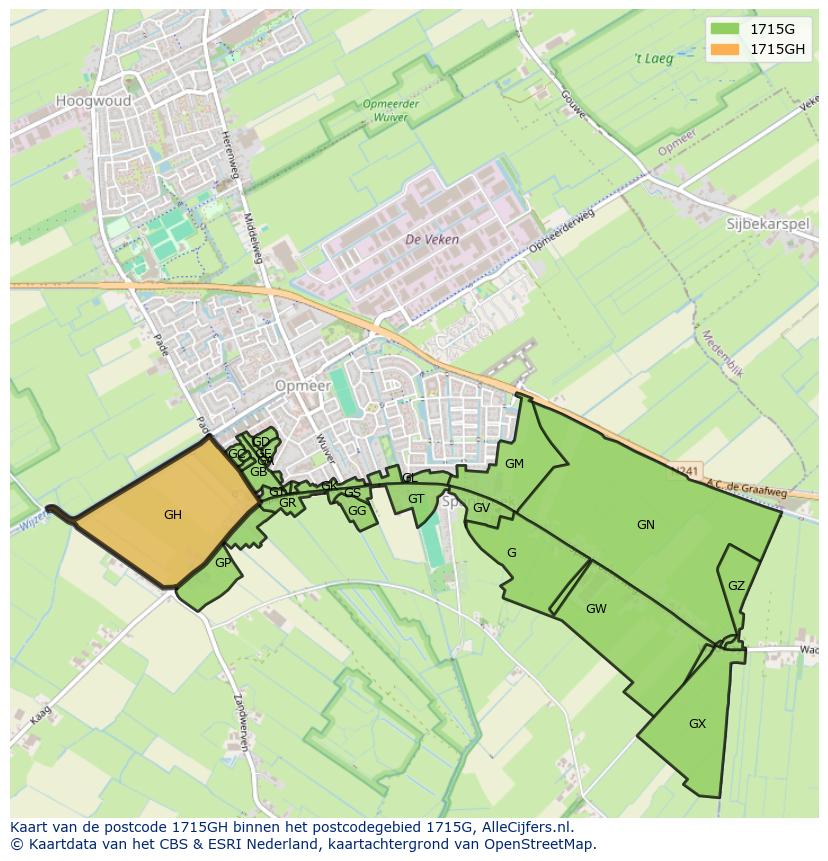 Afbeelding van het postcodegebied 1715 GH op de kaart.