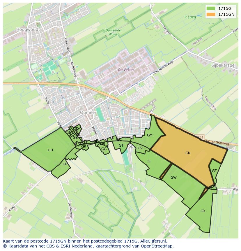 Afbeelding van het postcodegebied 1715 GN op de kaart.