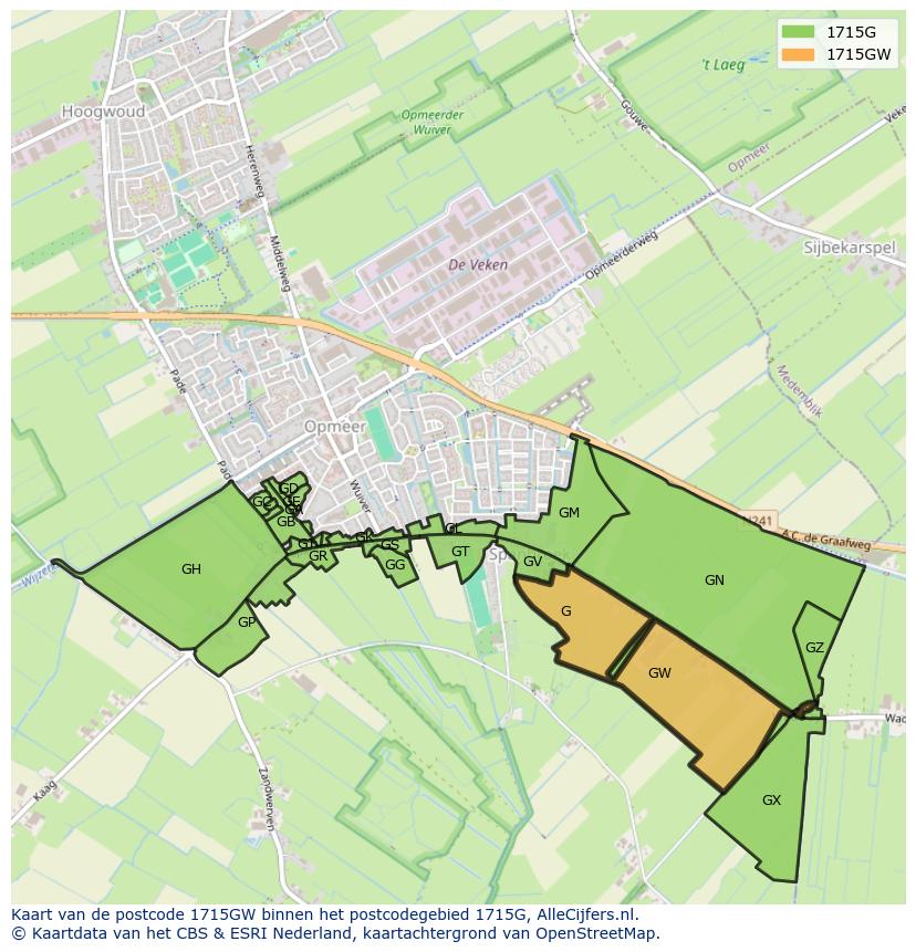 Afbeelding van het postcodegebied 1715 GW op de kaart.