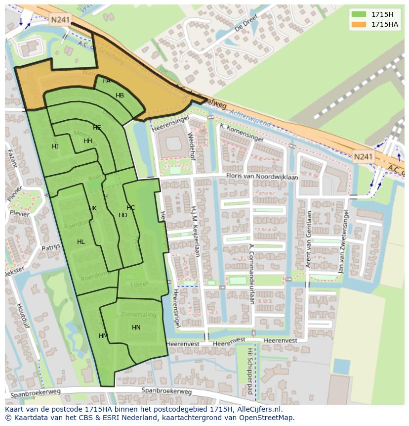 Afbeelding van het postcodegebied 1715 HA op de kaart.